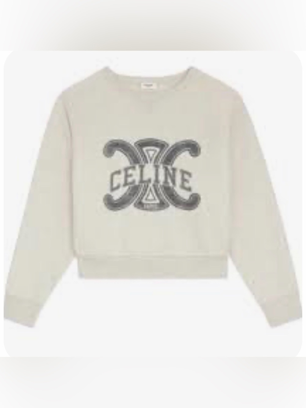 Celine Triomphe Logo Cropped Sweatshirt Cream Long Sleeve Pullover Size Large